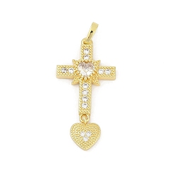 Настоящее золото 18K Латунные микро проложить кубического циркония подвески, пересекаются с сердцем, без свинца и без кадмия, долговечный, стойки покрытие, реальный 18 k позолоченный, 36.5x18x4.5 мм, отверстие : 3.5x6.5 мм