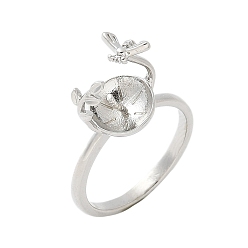 Платина Настройки латунных манжетных колец, стойки покрытие, долговечный, без свинца и без кадмия, за половину пробурено бисера, пчелы и лист, платина, внутренний диаметр: 16.2 мм, лоток : 8x12 мм, штифты : 3x0.8 мм