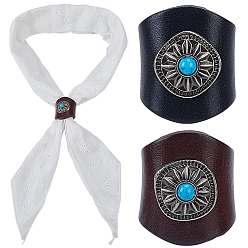 Mixed Color 2Pcs 2 Colors Leather & Alloy & Synthetic Turquoise Scarf Clips, Scarf Buckle, Column, Gunmetal, Mixed Color, 32~32.5x27.5~29.5x31.5~32mm, 1pc/color
