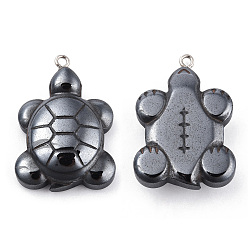 Черный Немагнитные гематитовые подвески, черепаховые чары, с платиновыми тоновыми железными петлями, чёрные, 30.5~31.5x21.5x8 мм, отверстие : 2 мм