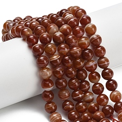 Шоколадный Натуральные полосатые агатовые бусы, круглые, окрашенная и подогревом, круглые, 8 мм, отверстие : 1.2 мм, около 49 шт / нитка, 15.35 дюйм (39 см)