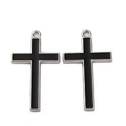 Черный Подвески из эмали и сплава, без свинца и без кадмия, крест очарование, платина, чёрные, 41x23.5x3 мм, отверстие : 2.5 мм