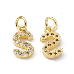 Letter S Real 18K Gold Plated Brass Micro Pave Clear Cubic Zirconia Charms, with Jump Ring, Letter.S, 12x7x2.5mm, Hole: 3.4mm