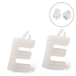 Letter E Гипоаллергенные серьги-гвоздики из биокерамики с цирконием и керамикой, не выцветает и не содержит никеля, алфавит, Письмо E, 7x4.5 мм