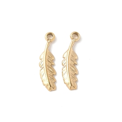 Настоящее золото 14K 304 прелести нержавеющей стали, прелести из перьев, реальный 14 k позолоченный, 11.5x3x1 мм, отверстие : 1 мм