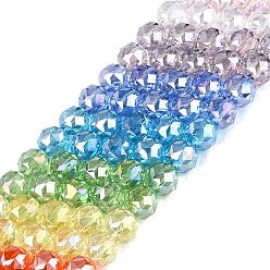 (52) Непрозрачная лаванда Гальванизируйте прозрачное стекло бисер нитей, круглые, с покрытием AB цвета, граненые, разноцветные, 7.5~8x7 мм, отверстие : 1~1.5 мм, около 48~50 шт / нитка, 13.19~14.17 (33.5~36 см)