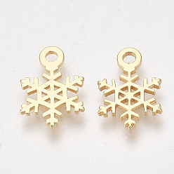 Настоящее золото 18K Латунь прелести, снежинка, без никеля , реальный 18 k позолоченный, 12x8x1 мм, отверстие : 1.5 мм