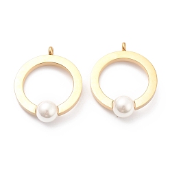 Золотой 304 подвески из нержавеющей стали, с пластиковыми бусинами из искусственного жемчуга, кольцо, золотые, 37.5x30.5x10 мм, отверстие : 3 мм