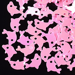 Бледно-Розовый Аксессуары для орнаментов, пластиковые пайетки / блестки из пвх, дельфин, розовый жемчуг, 7.5~8x5x0.3 мм, Отверстие : 0.9 мм , около 20000 шт / 500 г