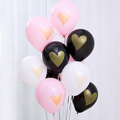 Mixed Color Round with Gold Tone Heart Latex Valentine's Day Theme Balloons, for Party Festival Home Decorations, Mixed Color, 304.8mm, about 100pcs/bag