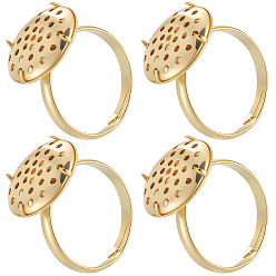 Настоящее золото 18K Латунные регулируемые кольцевые выводы, настройки ситового кольца, плоско-круглые, реальный 18 k позолоченный, Кольцо сита: 16x2.5мм, размер США 9 3/4 (19.5 мм)