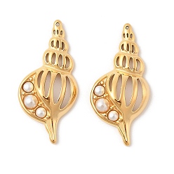 Золотой 304 подвески из нержавеющей стали, с абс пластмассовой имитационной жемчужиной, очарование раковины, ионное покрытие (ip), золотые, 33.5x16x6 мм, отверстие : 0.7 мм