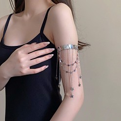 Платина Сплав манжеты браслеты, браслет-манжета с кисточкой в виде звезды и сердца для женщин, платина, внутренний диаметр: 3 дюйм (7.5 см)