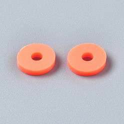 Orange Red Eco-Friendly Handmade Polymer Clay Beads, Disc/Flat Round, Heishi Beads, Orange Red, 6x1mm, Hole: 2mm, about 23500pcs/1000g