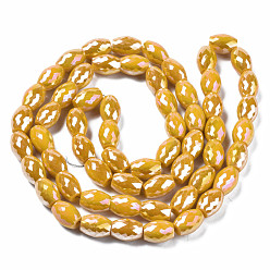 Goldenrod Electroplate Glass Beads Strands, AB Color Plated, Faceted, Oval, Goldenrod, 11x8mm, Hole: 1.2mm, about 60pcs/strand, 26.38 inch(67cm)