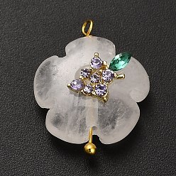 Grape Natural Quartz Crystal Pendants, Flower Charms with Brass Pave Cubic Zirconia Enamel Fruit Findings, Golden, Grape, 21x17x9mm, Hole: 1.8mm