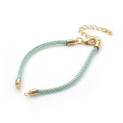 Аквамарин Регулируемый браслет из нейлонового шнура, с латунной фурнитурой , долговечный, реальный 18 k позолоченный, аквамарин, 6-7/8 дюйм (17.5 см), 2~3 мм, отверстие : 1.5 мм