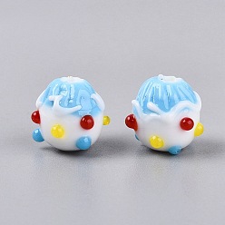 Светло-Голубой Ручной работы ухабистым Шарики Lampwork, кекс, Небесно-голубой, 12~13x12~14 мм, отверстие : 1~1.8 мм