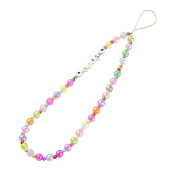 Mixed Color Word LOVE Acrylic Mobile Straps, with Acrylic & Brass Beads and Nylon Thread, Mixed Color, 25cm