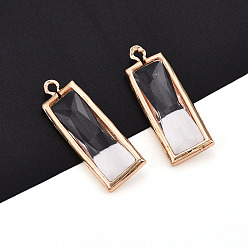 Прозрачный Стеклянные подвески, с латунной фурнитурой , граненые, прямоугольные, золотые, прозрачные, 26x9x5 мм, отверстие : 1.6 мм