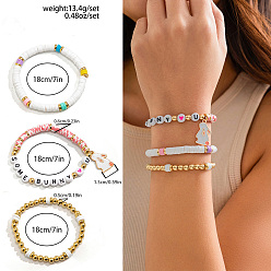 Кролик 3шт. 3 стили браслетов с подвесками из эмалированного сплава на пасхальную тематику, Эластичные браслеты из акрила, пластика CCB и полимерной глины для женщин., смешанный цвет, кролик, 7.09 дюйм (18 см)