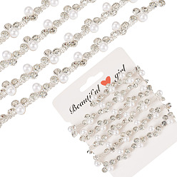 Платиновый & Серебристый Круглые латунные цепочки со стразами, с пластиковой имитацией жемчуга, аксессуары для костюма, с карточной бумагой, Платина и серебро, 10x7 мм