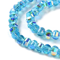 Deep Sky Blue Transparent Electroplate Glass Beads Strands, AB Color, Faceted Lantern, Deep Sky Blue, 6x4.5mm, Hole: 1.4mm, about 98pcs/strand, 17.72''(45cm)