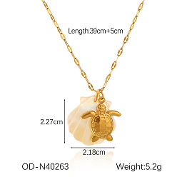 Turtle Женские ожерелья с подвесками из натуральной ракушки и нержавеющей стали в виде 304 цепочек, реальный 18 k позолоченный, старинный белый, черепаха, 15.35 дюйм (39 см)