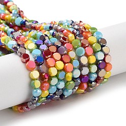 Разноцветный Гальванические стеклянные бусины, граненые, плоско-круглые, красочный, 4x2.5 мм, отверстие : 0.9 мм, около 100~104 шт / нитка, 14.17''~14.96'' (36~38 см)