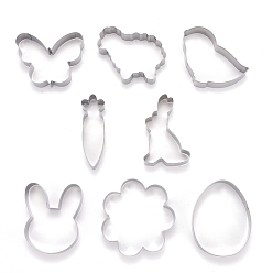 Stainless Steel Color Non-Tarnish Stainless Steel Mixed Animal Shaped Cookie Candy Food Cutters Molds, for DIY Biscuit Baking Tool, Stainless Steel Color, 74x93x25.5mm, 8pcs/Set