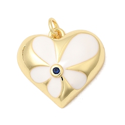 Белый Латунные микро проложить кубического циркония подвески, с эмалью, долговечный, стойки покрытие, без свинца и без кадмия, сердце прелести, реальный 18 k позолоченный, белые, 18.5x20x6.5 мм, Перейти кольцо: 4.5x1 мм, внутренний диаметр: 2 мм