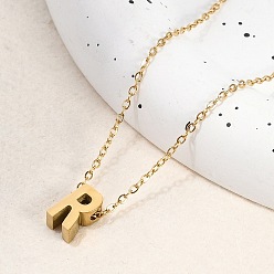 Letter R Ионное покрытие (ip) 304 ожерелья с подвесками из нержавеющей стали, реальный 18 k позолоченный, буквы, Буква R, 15.94 дюйм(40.5см)~16.14 дюйм(41см)+54мм удлинитель, буквы: 10x6x4 мм.