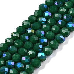 Зеленый Гальванизировать непрозрачные сплошной цвет стеклянные бусы пряди, с половиным покрытием цвета радуги, граненые, рондель, зелёные, 4x3 мм, отверстие : 0.4 мм, около 105~110 шт / нитка, 38~39 см