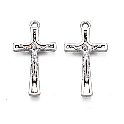 Античное Серебро Сплавочные подвески тибетского стиля, без кадмия и без свинца, крест, античное серебро, 28x15x2.5 мм, отверстие : 1.6 мм, Около 900 шт / 1000 г