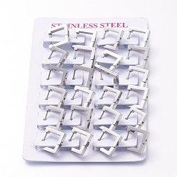 Edelstahl Farbe Anlaufgeschützt 304 Creolen aus Edelstahl, Viereck, Edelstahl Farbe, 14x14x3 mm, Stift: 1 mm, 12 Paare / Karte