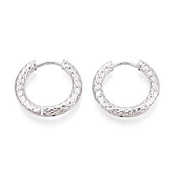 Платина Серьги из 304 нержавеющей стали, текстурированное кольцо, платина, 18.5x20x3~3.5 мм