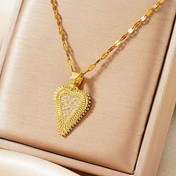 Золотой Винтажные латунные ожерелья с подвеской в форме сердца из прозрачных кубических цирконий с микропаве для женщин, золотые, 15.75 дюйм (40 см)