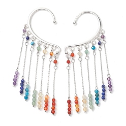 Серебро Серьги-каффы из натуральных смешанных камней, со сплавочной фурнитурой, красочный, серебряные, 110x36x5 мм