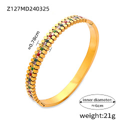 Плоский Круглый 304 шарнирные браслеты из нержавеющей стали с фианитами для женщин, реальный 18 k позолоченный, плоско-круглые, внутренний диаметр: 2-3/8 дюйм (6 см)