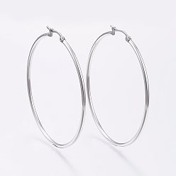 Нержавеющая Сталь Цвет Устойчивые к потускнению 304 большие серьги-кольца из нержавеющей стали, гипоаллергенные серьги, Кольцевая форма, цвет нержавеющей стали, 12 датчик, 59~61x2 мм, штифты : 0.7~1.3x0.68 мм