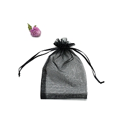 Черный Прямоугольные сумки для хранения подарков из органзы на шнурке, чёрные, 9x7 см