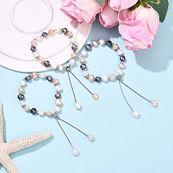 Разноцветный Регулируемые браслеты-слайдеры с жемчугом и латунными бусинами, красочный, внутренний диаметр: 1-7/8 дюйм (4.7~4.9 см)