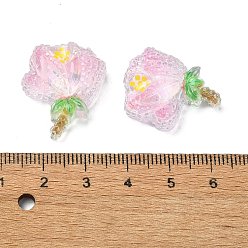 Pink Transparent Epoxy Resin Decoden Cabochons, with Paillettes, Flower, Pink, 23.5x21x8.5mm