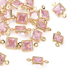 Pink SHEGRACE Brass Pave Cubic Zirconia Square Connector Charms, Cadmium Free & Nickel Free & Lead Free, Long-Lasting Plated, Real 18K Gold Plated, Pink, 11x6x2.5mm, Hole: 1mm