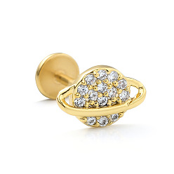 Planet 316l хирургическая нержавеющая сталь микропаве прозрачный кубический цирконий хрящ серьги для женщин мужчин, плоская серьга сзади, планета, 6 мм, штифты : 1.2 мм