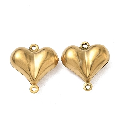 Heart 304 Stainless Steel Connector Charms, Real 18K Gold Plated, Puffed Heart, 16x15x6.5mm, Hole: 1mm