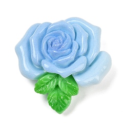 Светло-Голубой Непрозрачные смоляные цветы кабошоны, роза, Небесно-голубой, 26x25.5x10 мм