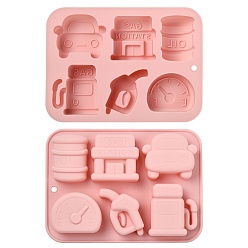 Pink 2Pcs Gas Station Themed Silicone Fondant Molds, Resin Casting Molds, for Chocolate, Candy, UV Resin, Epoxy Resin Craft Making, Pink, 125x170x21mm