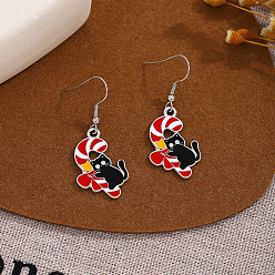 Candy Cane Серьги-подвески из сплава с эмалью в рождественской тематике, платина, шоколадная конфета, 41x18 мм