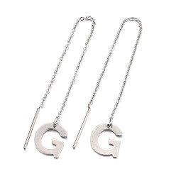 Letter G Tarnish Resistant 304 Stainless Steel Stud Earrings, Hypoallergenic Earrings, Ear Threads, Alphabet, Letter.G, 107~112x1mm, Pin: 15x0.7mm, letter: 11x9.5x0.5mm